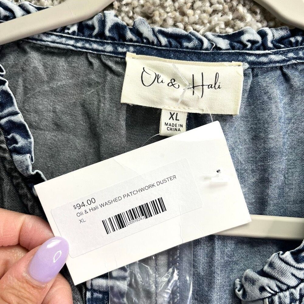 Oli & Hali Dress Women’s XL Blue Wash Distressed Denim Patchwork Sleeveless NWT - Picture 3 of 6